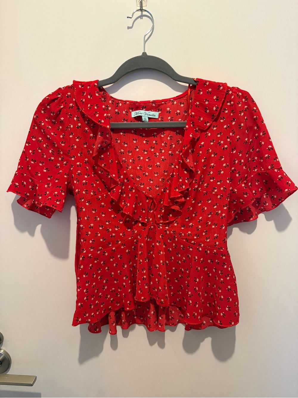 Mint Vanilla Red Floral Top
